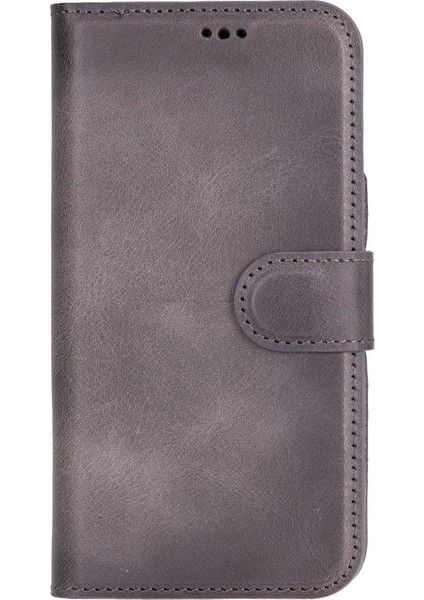 Apple iPhone 16 Uyumlu, Hakiki Deri, El Yapımı, Cüzdanlı Kılıf, Gölgeli Gri fırsatları