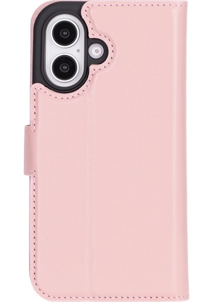 Apple iPhone 16 Plus Uyumlu, Hakiki Deri, El Yapımı, Cüzdanlı Kılıf, Toz Pembe fırsatları