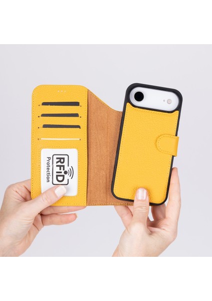 Apple iPhone 17 Air Için, Hakiki Deri, El Yapımı Cüzdanlı Kılıf, Magsafe ile Uyumlu, Iç Yüzeyi Kadife, Limon Sarı fiyatları