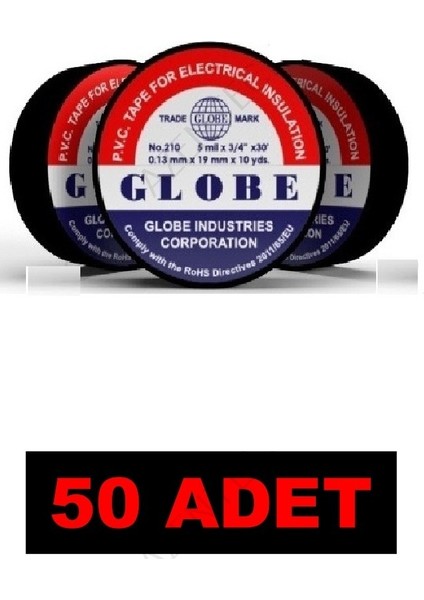 0.13 mm x 19 mm x 10 mm Izole Bant Elektrikçi Bandı Siyah 50'li Paket