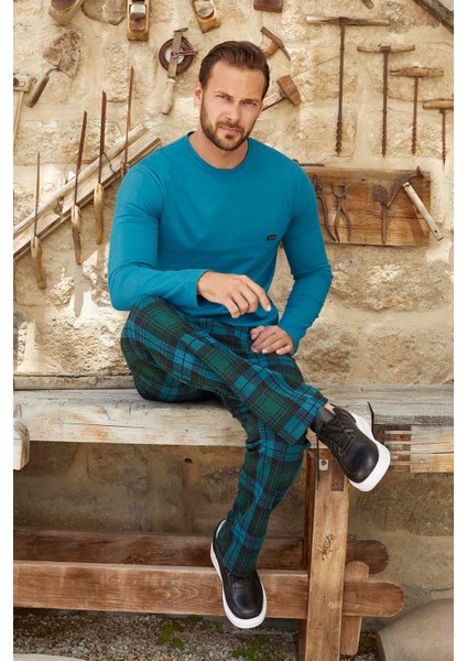 Erkek Aydoğan Jakarlı Uzun Kol Pijama Takımı 3385 Petrol modelleri