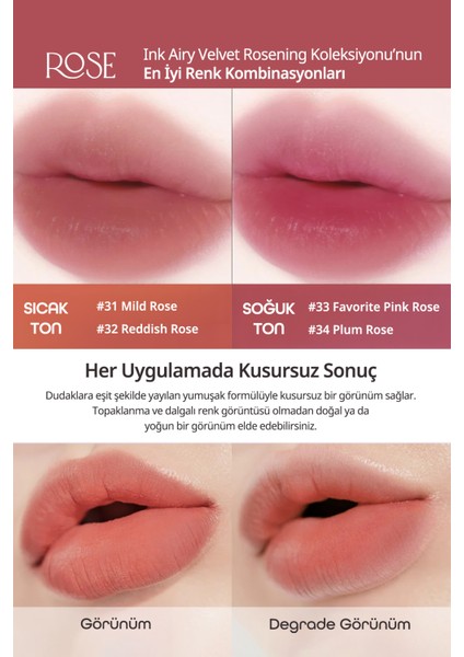 Uzun Süre Kalıcı ve Hafif Formüllü, Kadife Bitişli Tint PERIPERA Ink Airy Velvet (32 Reddish Rose)