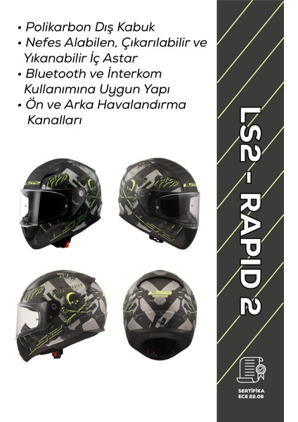 Ls2 Rapid 2 Pirates Titanium Motosiklet Kaskı – Full Face, Güvenli & Konforlu Tasarım