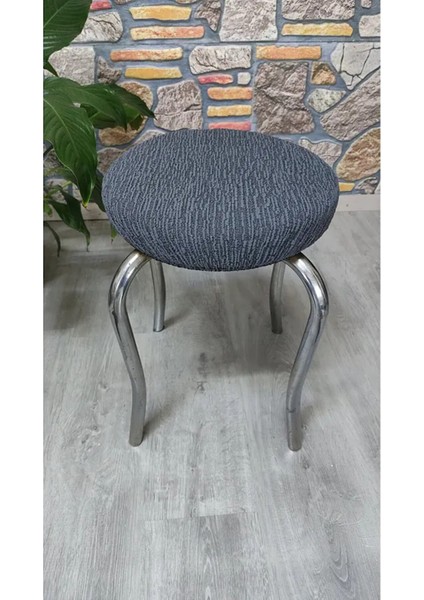 Lastıklı Çubuk Desen Jakarlı Yuvarlak Standart Tabure Örtüsü 28-35CM Uyar 1 Adet