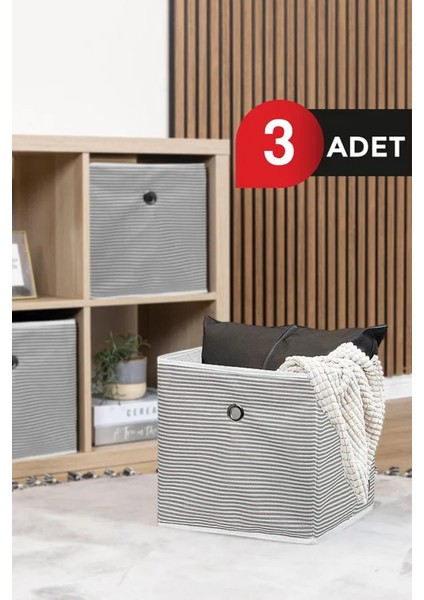 (3 Adet) Alas Raf Organizer Kutu Seti (30*30*30 Cm) Yeni Sezon Nano Teknoloji Su Geçirmez Kumaş Gri
