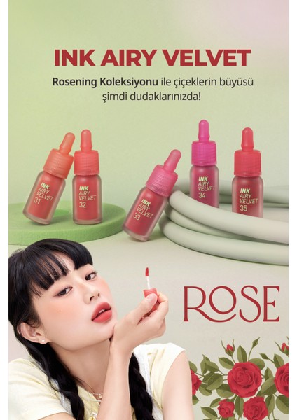 Uzun Süre Kalıcı ve Hafif Formüllü, Kadife Bitişli Tint PERIPERA Ink Airy Velvet (31 Mild Rose)