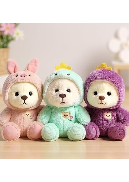 Şapkalı Peluş Ayıcık | Yumuşacık Uyku Arkadaşı, 35 Cm, Pembe Renk | Çocuklar Için Doğum Günü Hediyesi | Ce Sertifikalı | Tavşan Kıyafeti Giyen Pufi Ayıcık modelleri