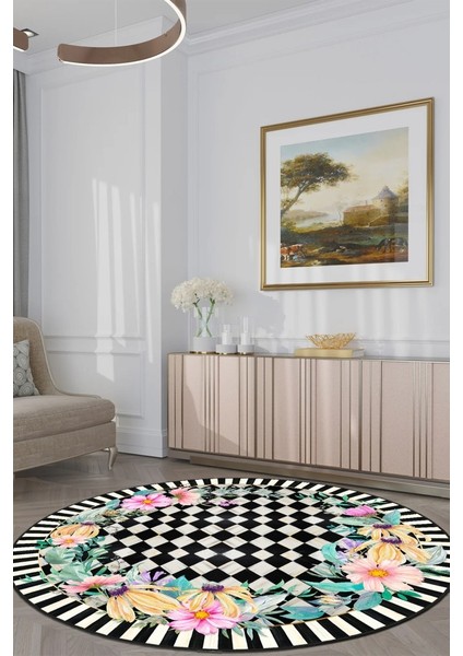 Zeminde Bir Bahçe Doğayla Geometrinin Buluştuğu Nokta Dekoratif Kaymaz Taban Yuvarlak Halı fiyatları