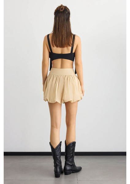 Kadın Mini Şortlu Balon Etek Bej Doğal fırsatları