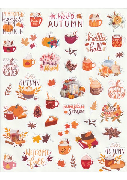 Hello Autumn Sonbahar Sticker Seti Happy Thanksgiving Sticker Hello Fall Çıkartma Etiket NSTI0084