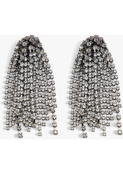 Büyük Boy Sallantılı Taşlı Küpe