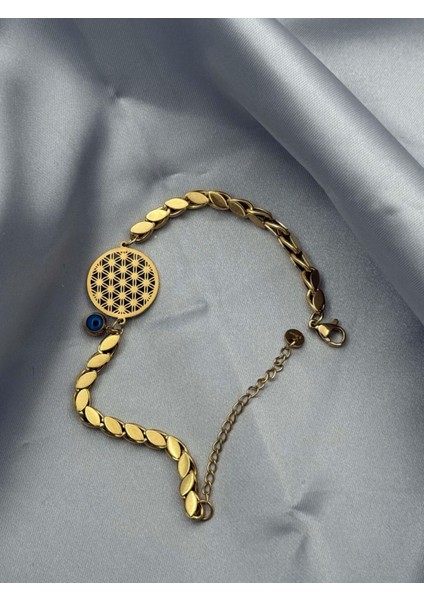 Yaşam Çiçeği Modeli Gold Renk Çelik Arpa Bileklik fiyatları