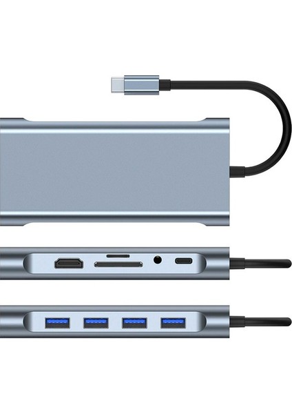 11 In 1 Arada Type-C Hub Adaptör, Hdmı, Vga, RJ45, Sd-Micro Sd Kart Okuyucu, USB 3.0 Portları, Ses Çıkışı, Gümüş indirimleri
