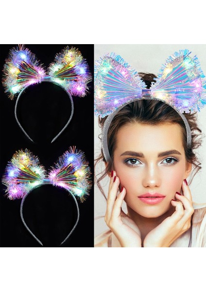 Zeroshop Işıltılı Fiber Fiyonk Gece Tacı Işıklı Ledli Eğlence Tacı 1 Adet 20X21 cm