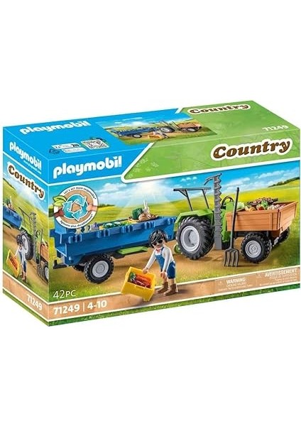 Country 71249 Römorklu Traktör, Taşıma Kutuları Dahil, Organik Çiftlik Için Yeşil Traktör, 4 Yaşından Büyük Çocuklar Için Sürdürülebilir Oyuncak fırsatları