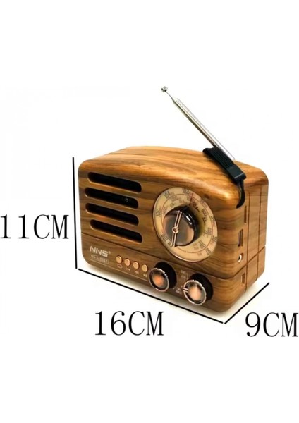 Küçük Boy Retro, Nostaljik, Ahşap Tasarım Bluetooth Hoparlörlü, Şarjlı, Taşınabilir Büyük Döndürülebilen Düğmeli FM/AM Destekli Radyo NS3380 (4887) indirimleri