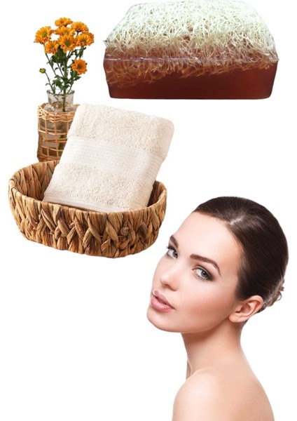 2li Set %100 Doğal Kabak Lifli Kahve Sabun El Yüz Kurulama Havlu