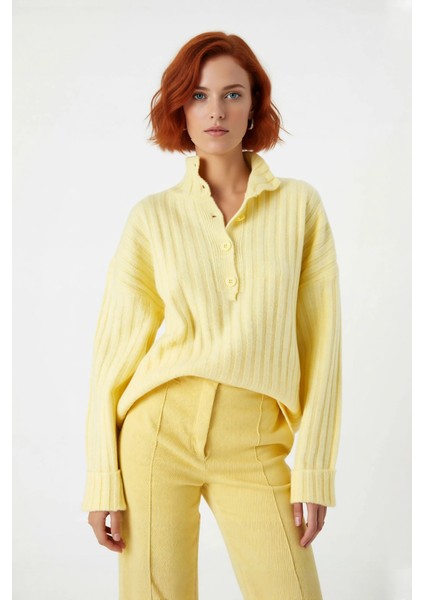 Kadın Casual Fitilli Triko Kazak Orta Kalınlık Dik Yaka Düşük Kol Rahat ve Trend Kış Stili fiyatları