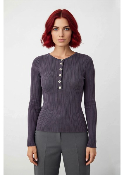 Kadın Casual Şık Vücuda Oturan Fitilli Triko Kazak Standart Uzun Kollu Ilkbahar Sonbahar Konfor fiyatları