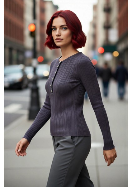 Kadın Casual Şık Vücuda Oturan Fitilli Triko Kazak Standart Uzun Kollu Ilkbahar Sonbahar Konfor fırsatları