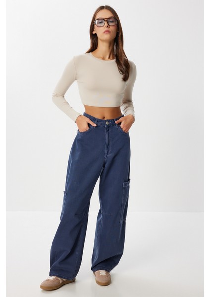 Basic Crop Modal Bluz LUB0260 Taş