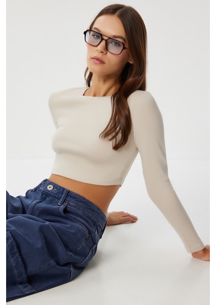 Basic Crop Modal Bluz LUB0260 Taş modelleri