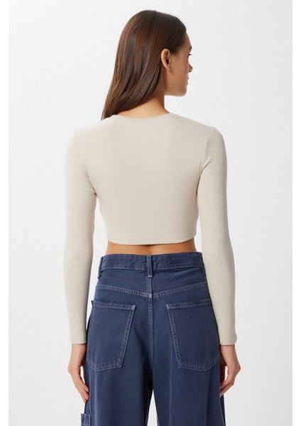 Basic Crop Modal Bluz LUB0260 Taş indirimleri