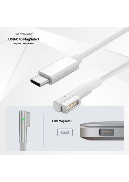 Usb-C To Magsafe 1 Şarj Kablosu 1.8m | MacBook Pro & MacBook Air Uyumlu | 45W / 60W / 85W Güç Destekli fiyatları