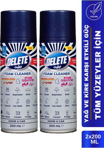 Hızlı ve Etkili Temizlik Köpüğü - Yağ, Kir ve Leke Çözücü, Mutfak, Banyo ve Araçlar Için 2 x 200 ml