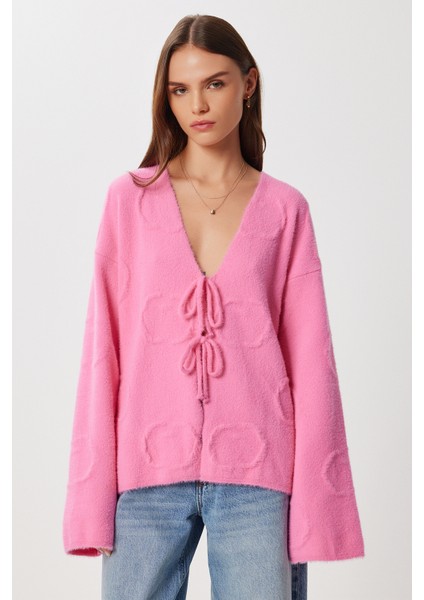 Çok Yumuşak Dokulu Bağlamalı Triko Hırka LCI0043 Pembe fiyatları