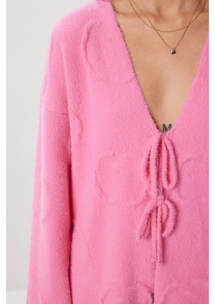 Çok Yumuşak Dokulu Bağlamalı Triko Hırka LCI0043 Pembe fırsatları