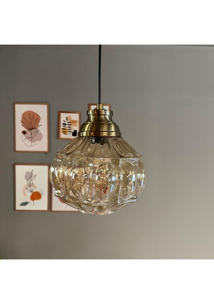 Şila Cam Bal Rengi Tekli Avize Kum Saati Başlık Retro Sarkıt Lamba Salon Aydınlatma fiyatları