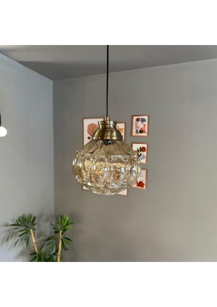 Şila Cam Bal Rengi Tekli Avize Kum Saati Başlık Retro Sarkıt Lamba Salon Aydınlatma modelleri