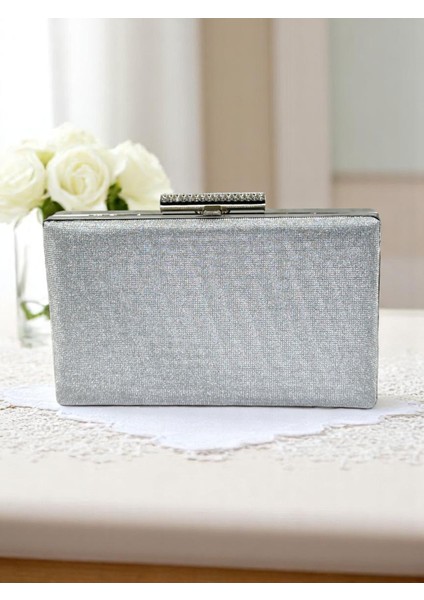 Nokta Desenli Gümüş Gri Lame Renk Kadın Abiye Çanta Düğün Nişan Mezuniyet fiyatları