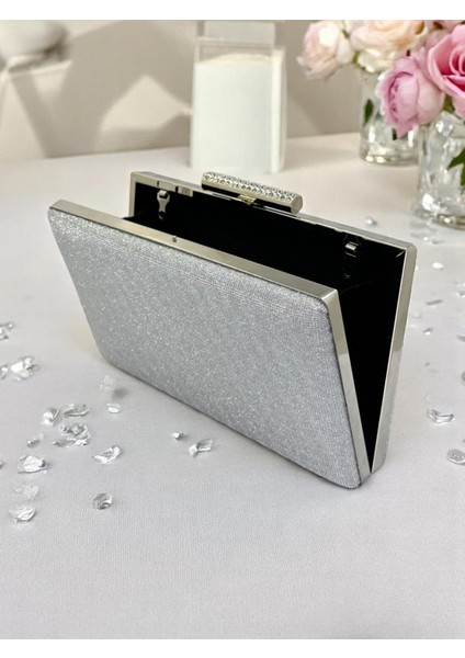 Nokta Desenli Gümüş Gri Lame Renk Kadın Abiye Çanta Düğün Nişan Mezuniyet modelleri