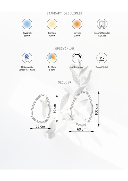 - Olive LED Aydınlatmalı Ayna - Tri-Color + Dimmer + Defogger fiyatları