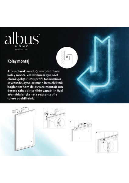 - Olive LED Aydınlatmalı Ayna - Tri-Color + Dimmer + Defogger