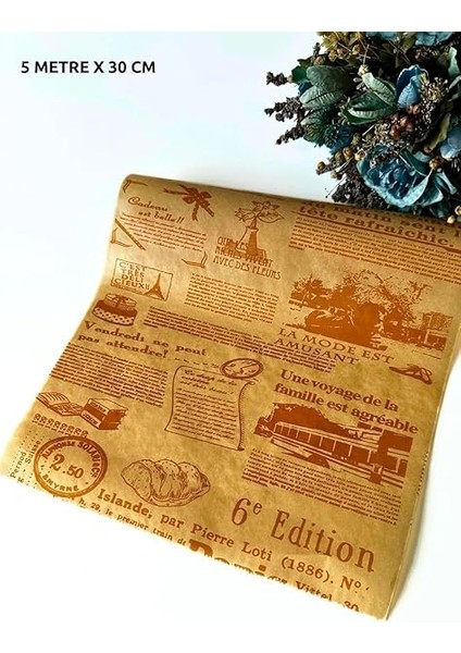 Vintage Gazete Şeklinde Yağlı Fırın Kağıdı, 5 Metre x 30 Cm, Isıya Dayanıklı, Pişirme ve Sarma Için Ideal, Estetik Tasarım, Gıda Güvenli Malzeme, Kek, Kurabiye ve Yemekler Için Kullanışlı fiyatları