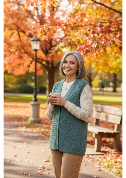 Kadın Kışlık Anne Yelek Pamuklu Triko Örme Düğmeli Cepli Klasik Esnek Rahat fiyatları