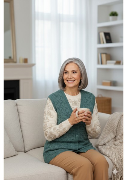 Kadın Kışlık Anne Yelek Pamuklu Triko Örme Düğmeli Cepli Klasik Esnek Rahat modelleri