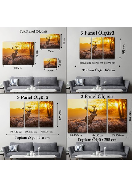 -Premier Kanvas Serileri- Geyik Gün Batımı Dekoratif Kanvas Tablo 1120