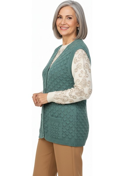 Kadın Kışlık Anne Yelek Pamuklu Triko Örme Düğmeli Cepli Klasik Esnek Rahat indirimleri