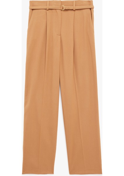 Cepli Pileli Kemerli Düz Paça Kumaş Pantolon