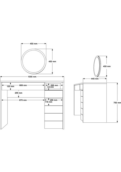 Leena Makyaj Masası Aynalı Çekmeceli Şifonyer Sepet-Antrasit LA29-SA