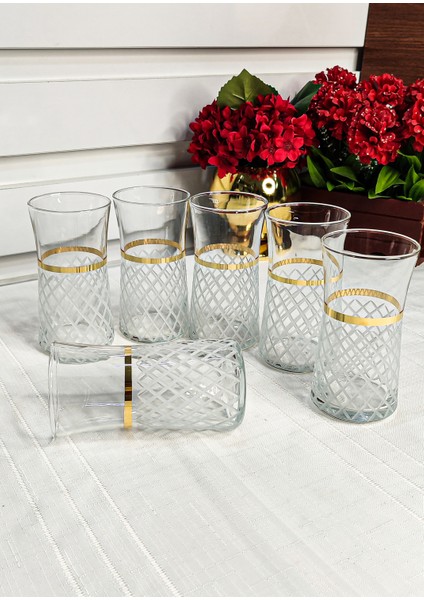 Seçkinev Çınar 6'lı 355ML Yaldızlı ve Kesme Su Bardağı Takımı (Ekose-Line) modelleri