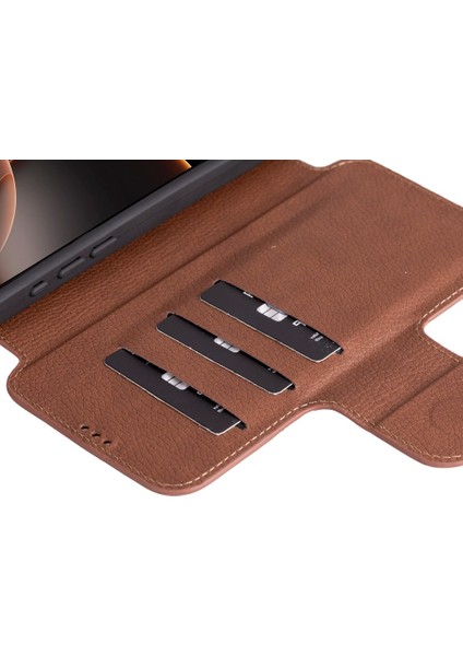 Apple iPhone 16 Pro Uyumlu, Hakiki Deri, El Yapımı, Cüzdanlı Kılıf, Antik Kahve fiyatları