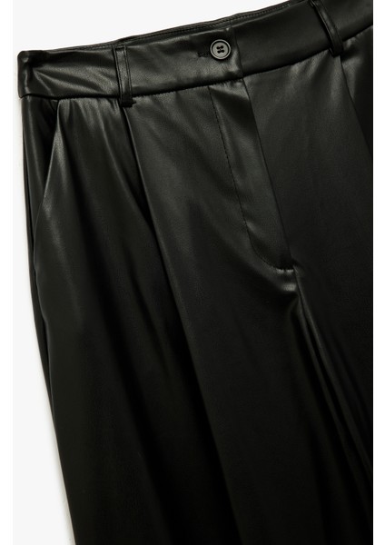 Yüksek Bel Cep Detaylı Palazzo Suni Deri Pantolon indirimleri