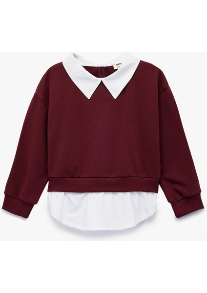 Gömlek Yaka Detaylı Uzun Kollu Okul Sweatshirt