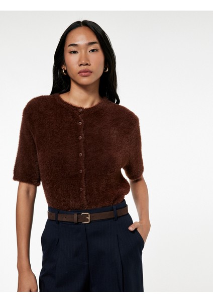 Kısa Kollu Bisiklet Yaka Peluş Triko Hırka fiyatları