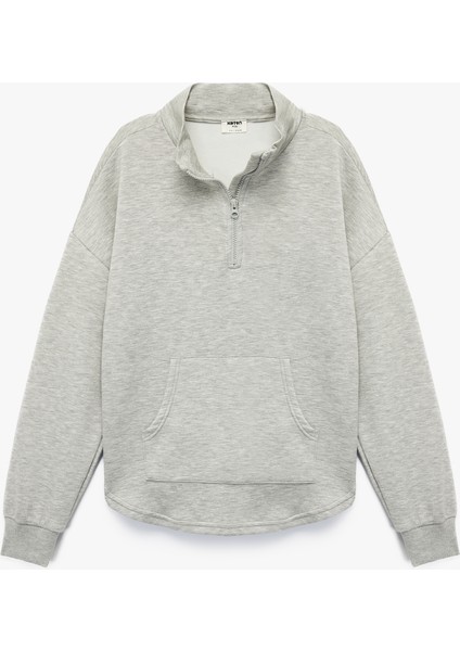 Cepli Uzun Kollu Yarı Fermuarlı Oversize Sweatshirt